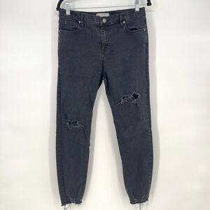 Free People Skinny Jeans Womens 31 Black Distressed Raw Hem Stretch Denim